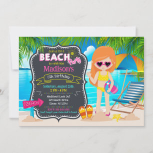 Summer Beach Party Tropical Girl Birthday Invitation