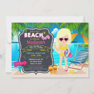Summer Beach Party Tropical Girl Birthday Invitation
