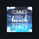 Summer Beach Party | Watercolor Canvas Print<br><div class="desc">Get your special canvas print with watercolor deep blue brush background and custom decorative script "summer beach party"</div>