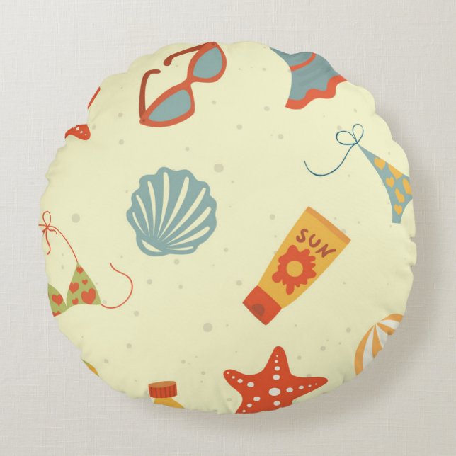 Summer Beach Pattern Round Cushion (Front)