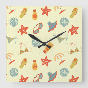 Summer Beach Pattern Square Wall Clock