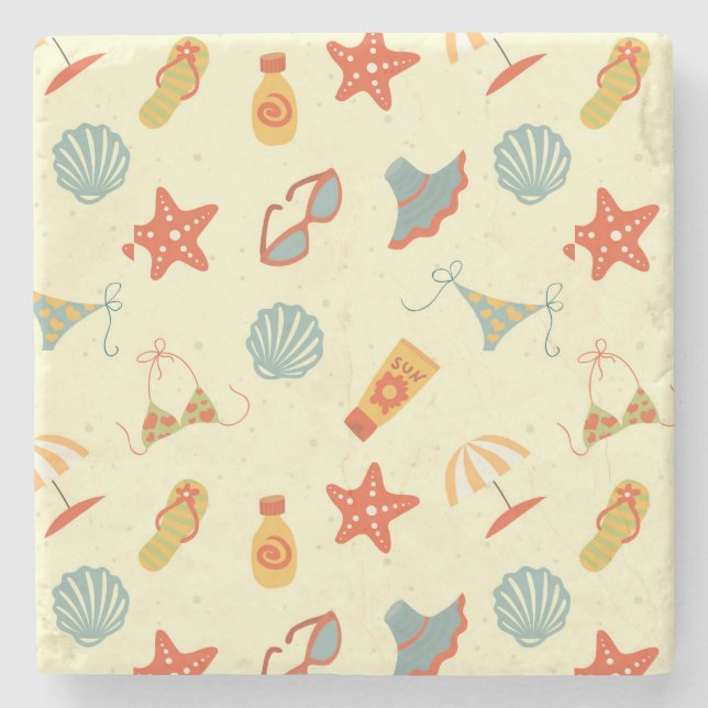 Summer Beach Pattern Stone Coaster (Front)