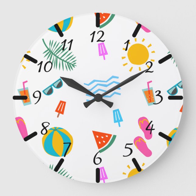 Summer Beach Pattern Wall Clock (Front)