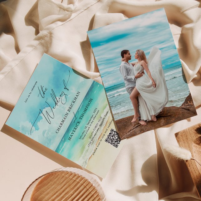 Summer Beach Photo Wedding QR code Invitation (Creator Uploaded)