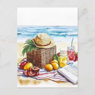 Summer Beach Picnic Watercolor Illustration – Vibr Postcard