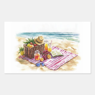 Summer Beach Picnic Watercolor Illustration – Vibr Rectangular Sticker