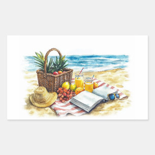 Summer Beach Picnic Watercolor Illustration – Vibr Rectangular Sticker
