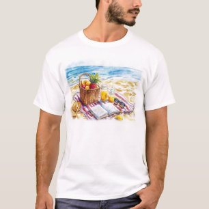 Summer Beach Picnic Watercolor Illustration – Vibr T-Shirt