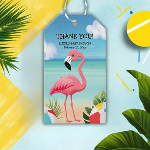 Summer Beach Pink Flamingo Baby Shower Gift Tags