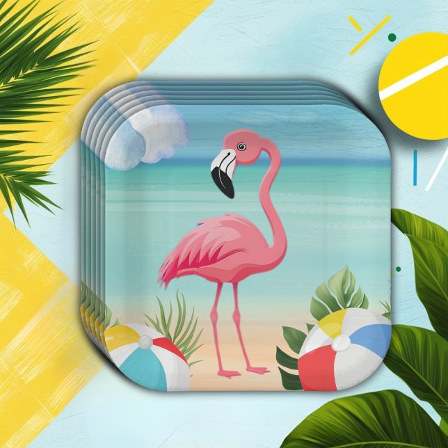 Summer Beach Pink Flamingo Baby Shower Paper Plate (Creator Uploaded)