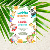 Summer beach pool birthday cute baby animals