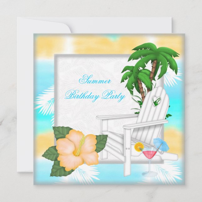 Summer Beach Pool Cocktail Birthday Party Invitation (Front)