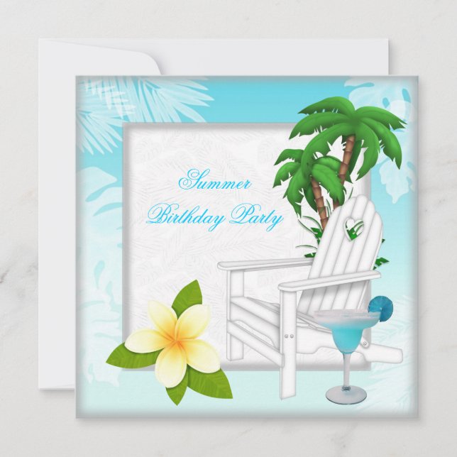 Summer Beach Pool Cocktail Teal Birthday Party Invitation (Front)
