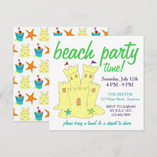 Summer Beach Pool Party Sandcastle Starfish Invitation