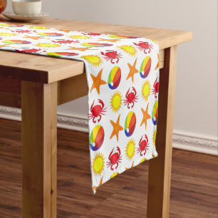 Summer Beach Pool Party Sun Beachball Crab Short Table Runner