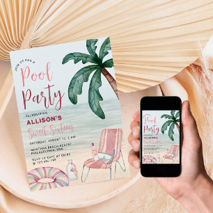 Summer Beach Pool Party Sweet Sixteen Invitation