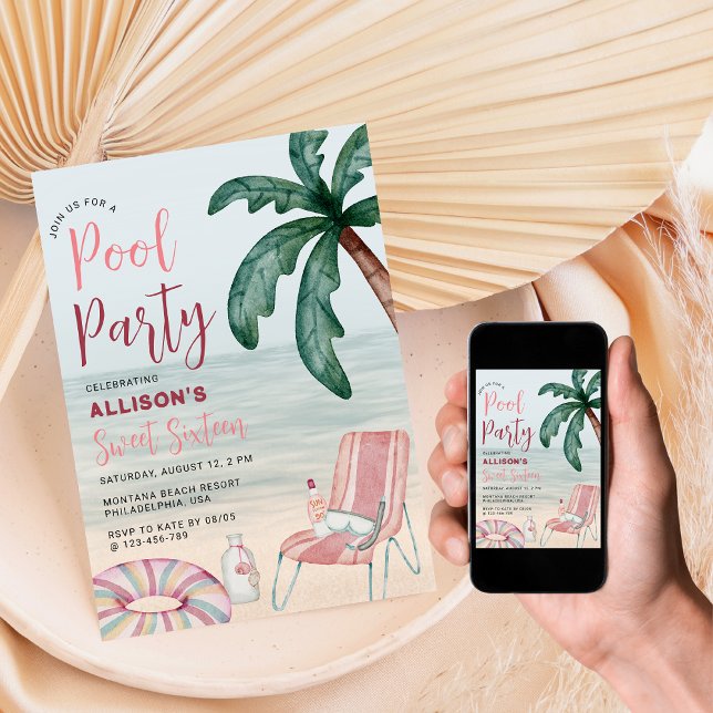 Summer Beach Pool Party Sweet Sixteen Invitation (Creator Uploaded)