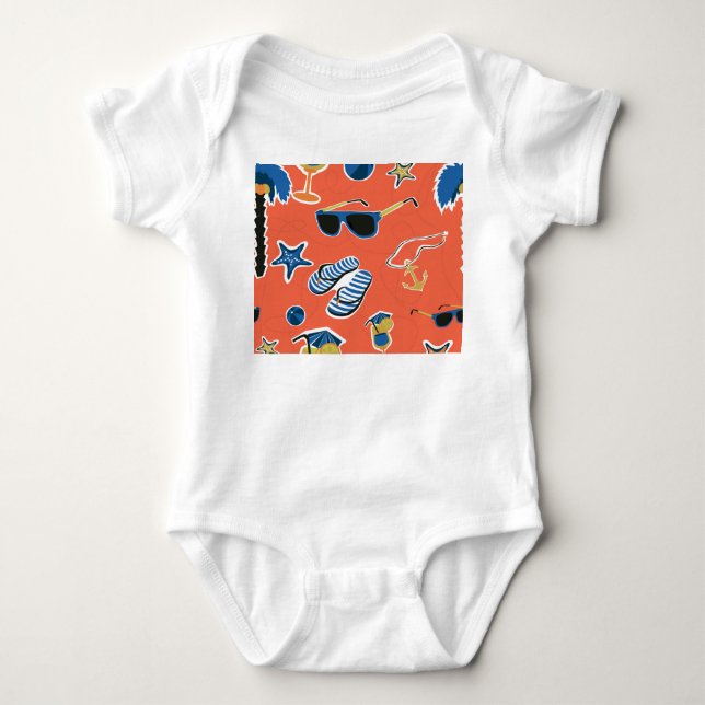 Summer Beach: Relaxing Seamless Pattern. Baby Bodysuit (Front)