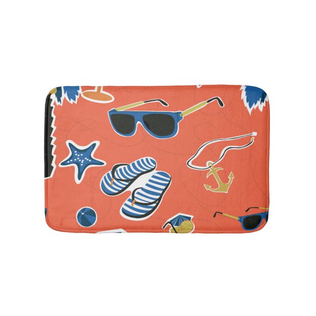 Summer Beach: Relaxing Seamless Pattern. Bath Mat (Front)