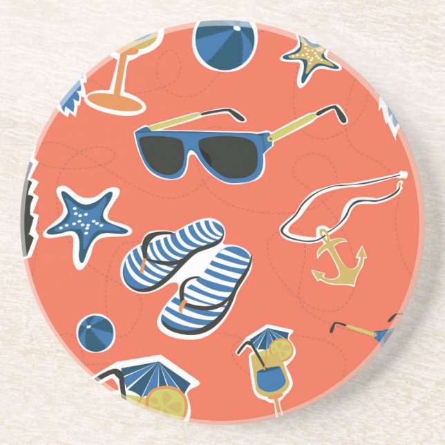 Summer Beach: Relaxing Seamless Pattern. Coaster (Front)