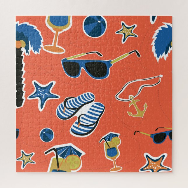 Summer Beach: Relaxing Seamless Pattern. Jigsaw Puzzle (Vertical)
