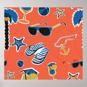 Summer Beach: Relaxing Seamless Pattern. Poster