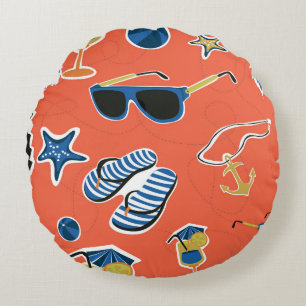 Summer Beach: Relaxing Seamless Pattern. Round Cushion