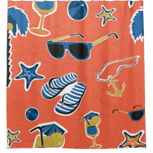 Summer Beach: Relaxing Seamless Pattern. Shower Curtain