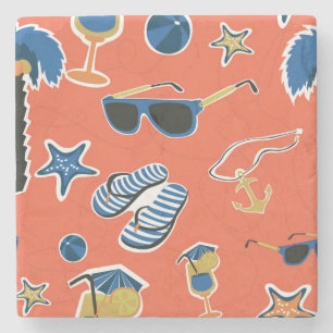 Summer Beach: Relaxing Seamless Pattern. Stone Coaster