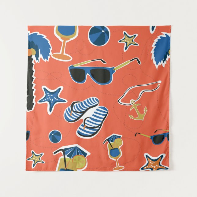 Summer Beach: Relaxing Seamless Pattern. Tapestry (Front)