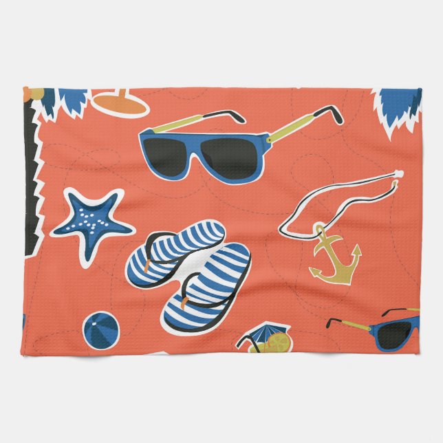 Summer Beach: Relaxing Seamless Pattern. Tea Towel (Horizontal)