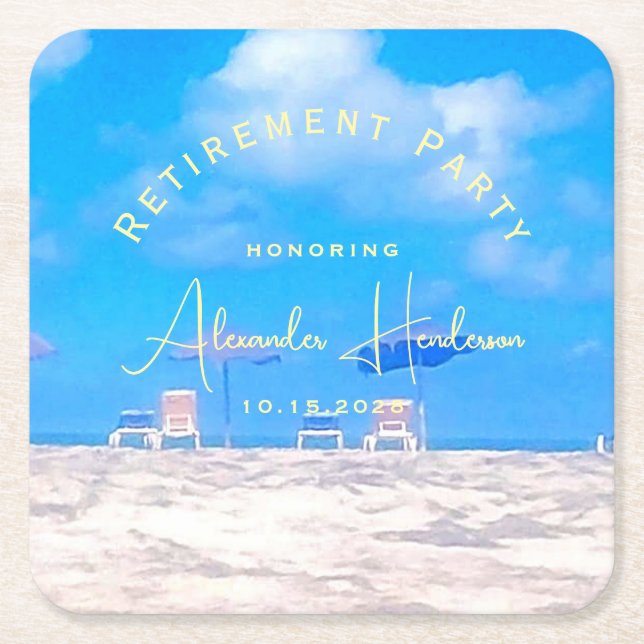 Summer Beach Retirement Party Cocktail Square Paper Coaster (Front)