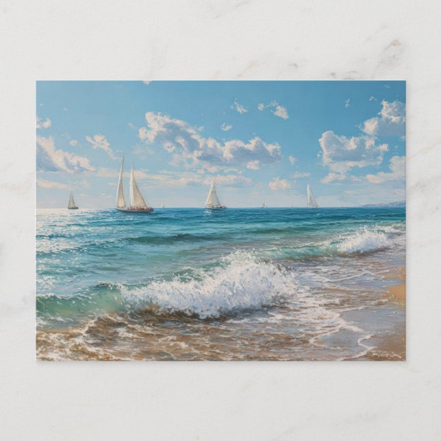 Summer Beach Scene Coastal Art Postcard  (Front)