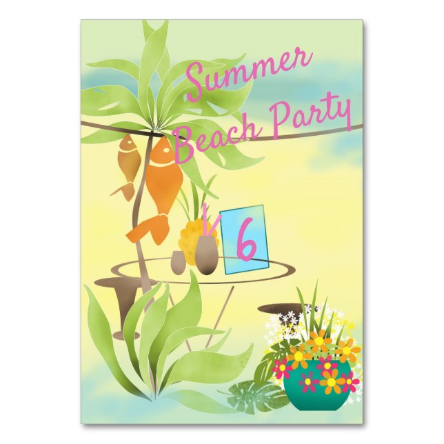 Summer beach sea cafe bar cocktail party day sun p table number (Front)