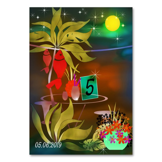 Summer beach sea cafe bar cocktail party night moo table number (Front)