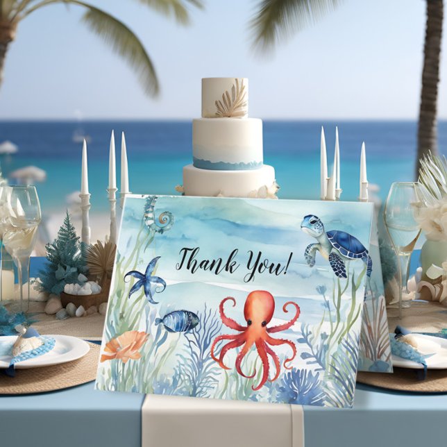 Summer Beach Sea Life Octopus Thank You Card (Creator Uploaded)