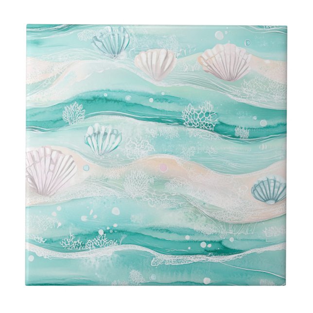 Summer Beach Seashell Pattern Tile (Front)
