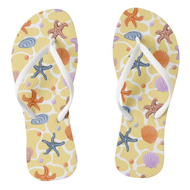 Summer beach seashells Flip Flops (Footbed)