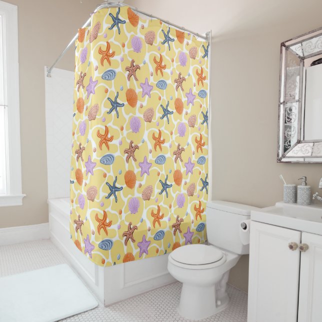 Summer beach seashells Shower Curtain (In Situ)