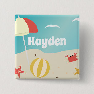 Summer Beach Seaside Holiday Personalised 15 Cm Square Badge