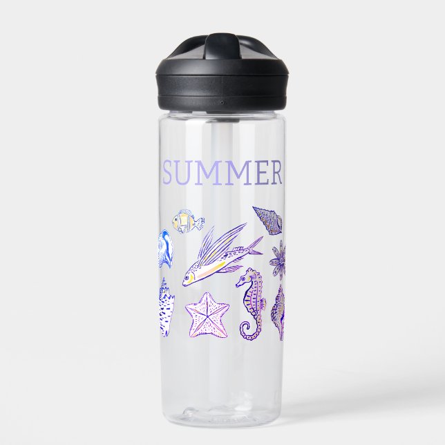 Summer beach sehorses water bottle (Front)