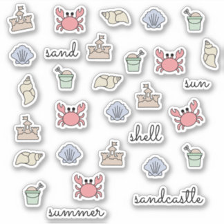 Summer Beach Shell Crab Sandcastle Pail Words