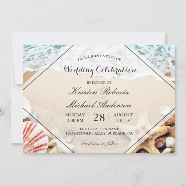 Summer Beach Starfish Seashell Wedding Celebration Invitation (Front)