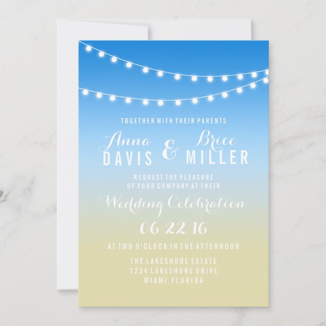 Summer Beach String Light Wedding Invites (Front)