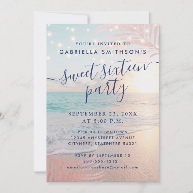 Summer Beach Stringlights Sweet 16 Birthday Invitation (Front)