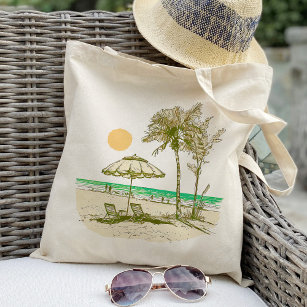 Summer Beach Sun Palm Tree Umbrella Tote Bag