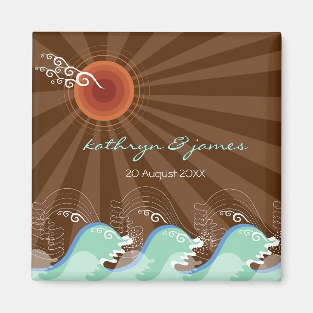 Summer Beach Sunset Cool Blue Waves Save The Date Magnet (Front)