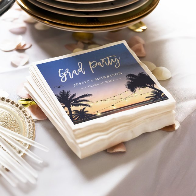 Summer Beach Sunset Palm Tree Graduation Party Napkin (Creator Uploaded)