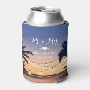 Summer Beach Sunset Palm Tree String Lights Can Cooler