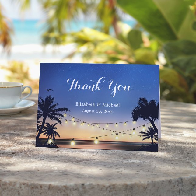 Summer Beach Sunset String Lights Thank You Card (Creator Uploaded)